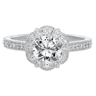 ArtCarved 14K White Gold Lanice Diamond Halo Engagement Ring Setting ...