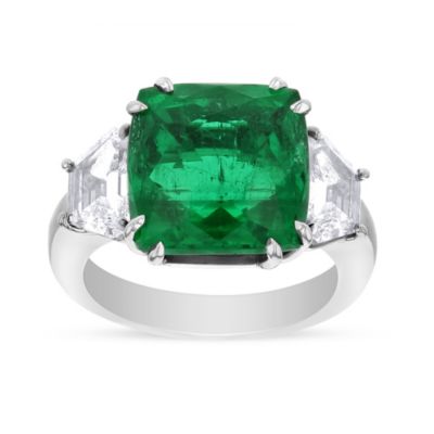 Platinum Modified Cushion Cut Emerald and Diamond Ring, 8.17 ct - Borsheims